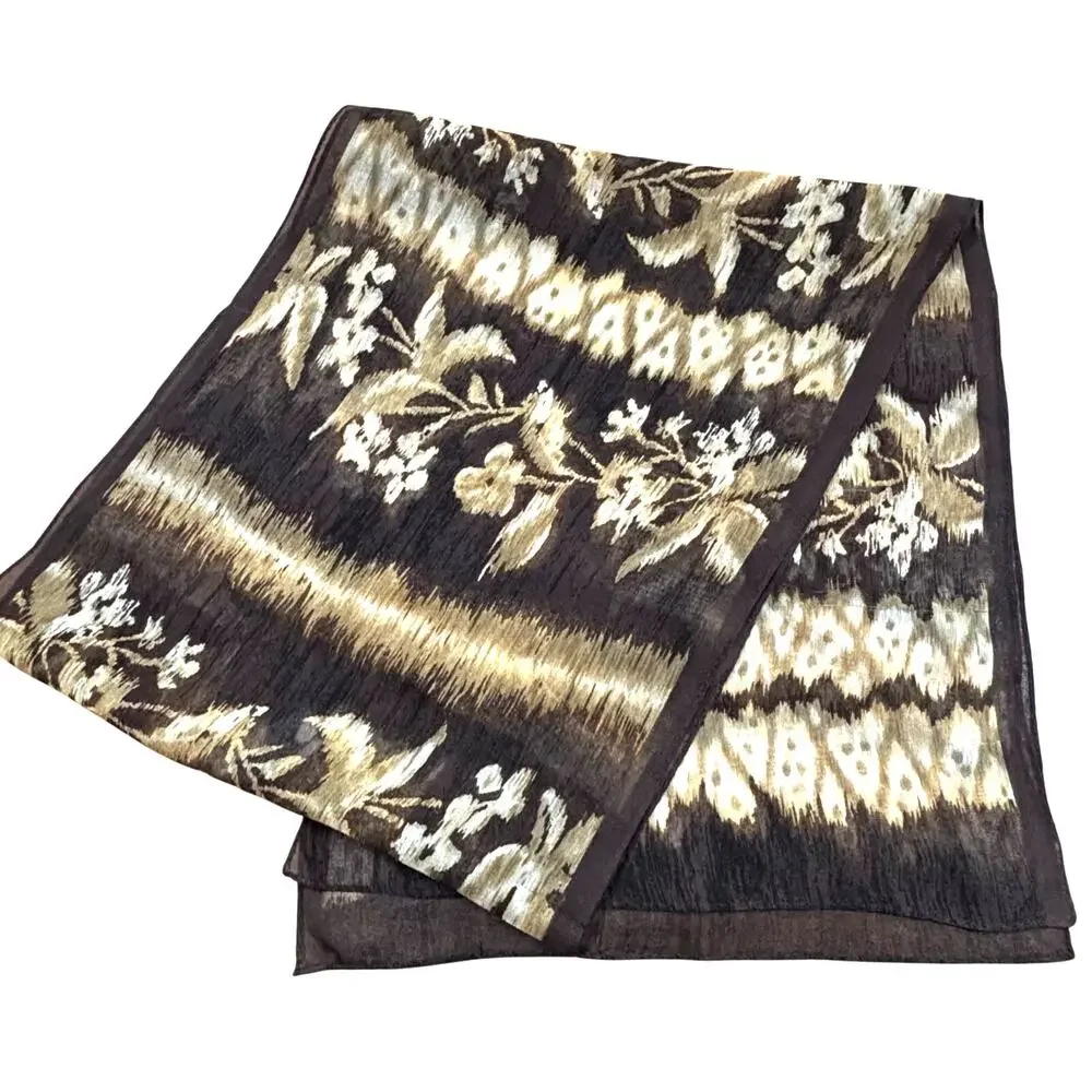 Vintage Y2K Jacqueline Ferrar sheer silk scarf cream & brown tribal rectangle